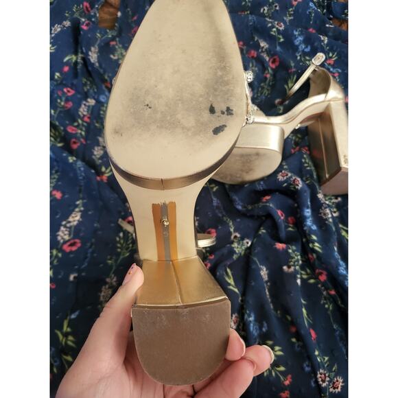 Sam Edelman Womens Ninette Platform Heel Gold Crystal Rhinestone GUC Size 5 READ - Picture 4 of 10